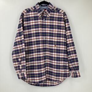 Tommy Hilfiger White Blue Red Classic Plaid Collar Long Sleeve Button Down Shirt